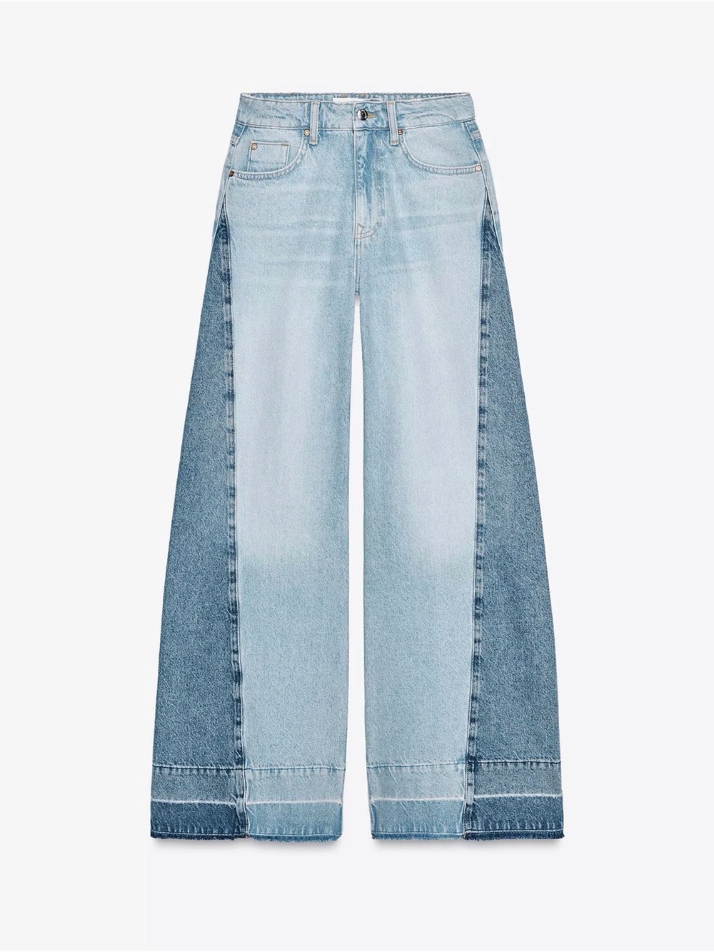ZARA_Z1975_Wide Leg Two-Tone Light Blue Jeans for Women